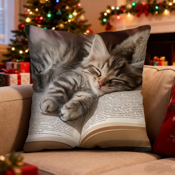 Cute Sleeping Cats And Book Pillowcase Short Pile Living Room Sofa Pillowcase Soft Cushion Cover