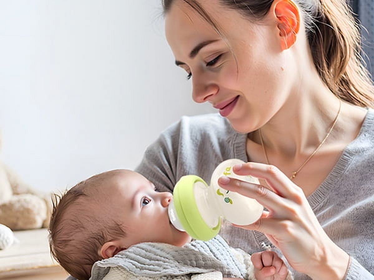 YOHKOH 2.7oz Newborn Glass Baby Bottle Set,with Slow Flow Nipple,for 0 m+,4-Pack,Green