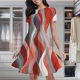 thumbnail image 2 of Abstract Red Wavy Pattern Women's Classic Swing Skater Dress Casual Work Party Cocktail Dresses, 2 of 6