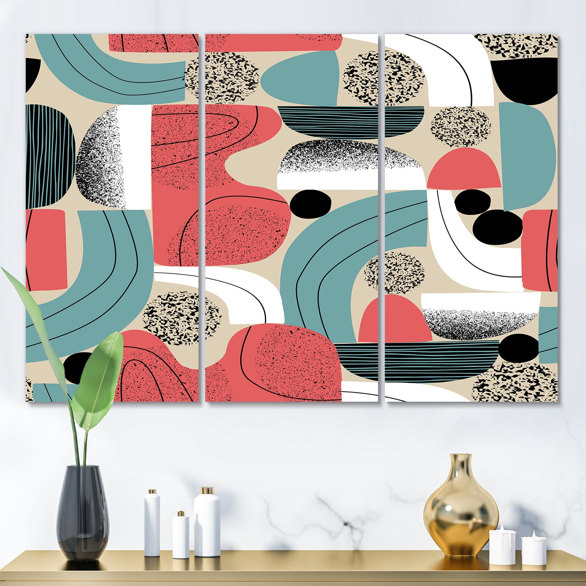 Designart ' Retro Shapes With Abstract Moons and Suns III ' Modern Canvas Wall Art Print
