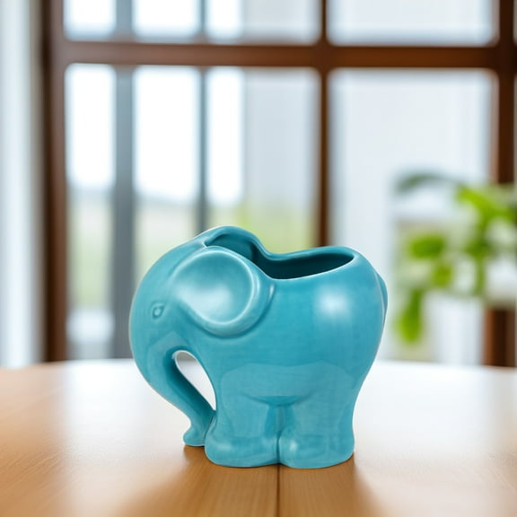Worgeous  Elephant Ceramic Flower Pot Indoor Planter White Succulent Pots Blue