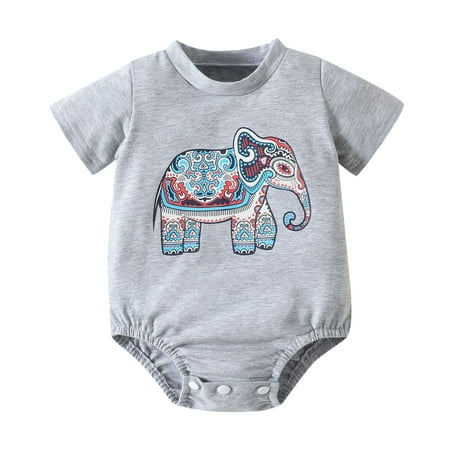 

WuLIQna Baby Boy Girl Rayon of Summer Sleeper Soft Short Sleeve Zipper Footless Romper Boys Girls Short Sleeve Letter Elephant Print Romper Bodysuit For Children Clothes