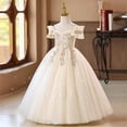 thumbnail image 6 of Girls Formal Tulle Princess Dress, Elegant Puffy Net Dress for Flower Girl Junior Bridesmaid, Wedding Birthday Party Special Occasion Gown Age 3Y-14Y Beige 110, 6 of 9