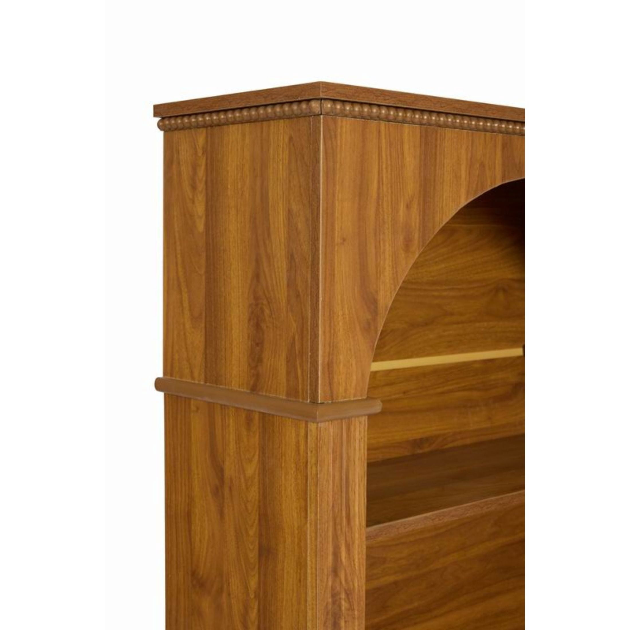 Noble House 48" Arched Bookcase, 3-Tier Open Bookshelf with Decorative Beaded Trim, Walnut