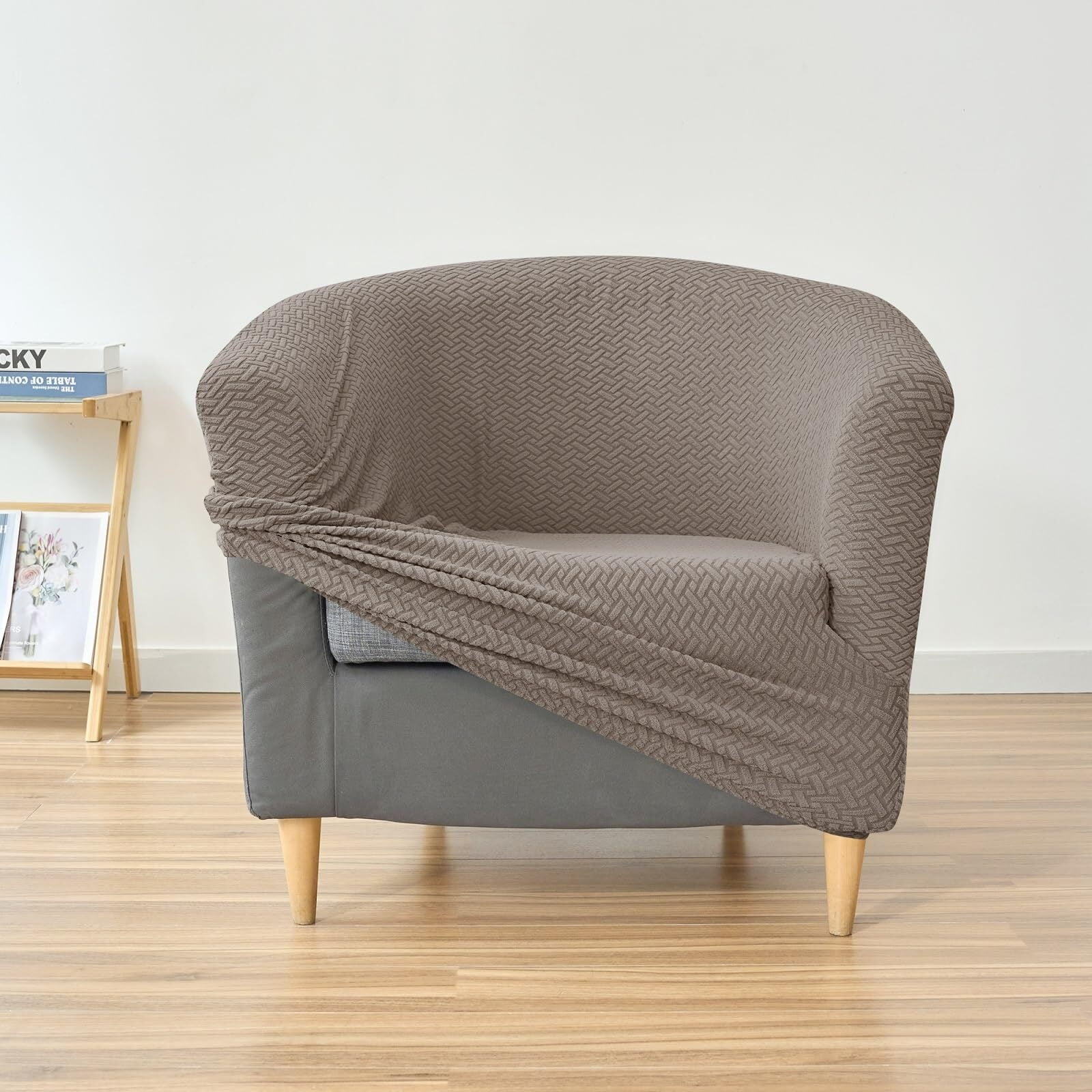 LKJYER Club Chair Slipcover Jacquard Barrel Chair Covers Stretch Tub Chair Slipcovers Soft Armchair Sofa Covers Removable Couch Cover Protector for Living Room Hotel Restaurant