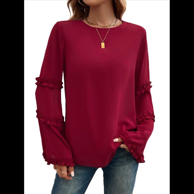 Blusas de Larga Acampanadas y Holgadas para Mujer, Otoño e Invierno 2025, Temperamentales, para Mujer Vino Tinto M