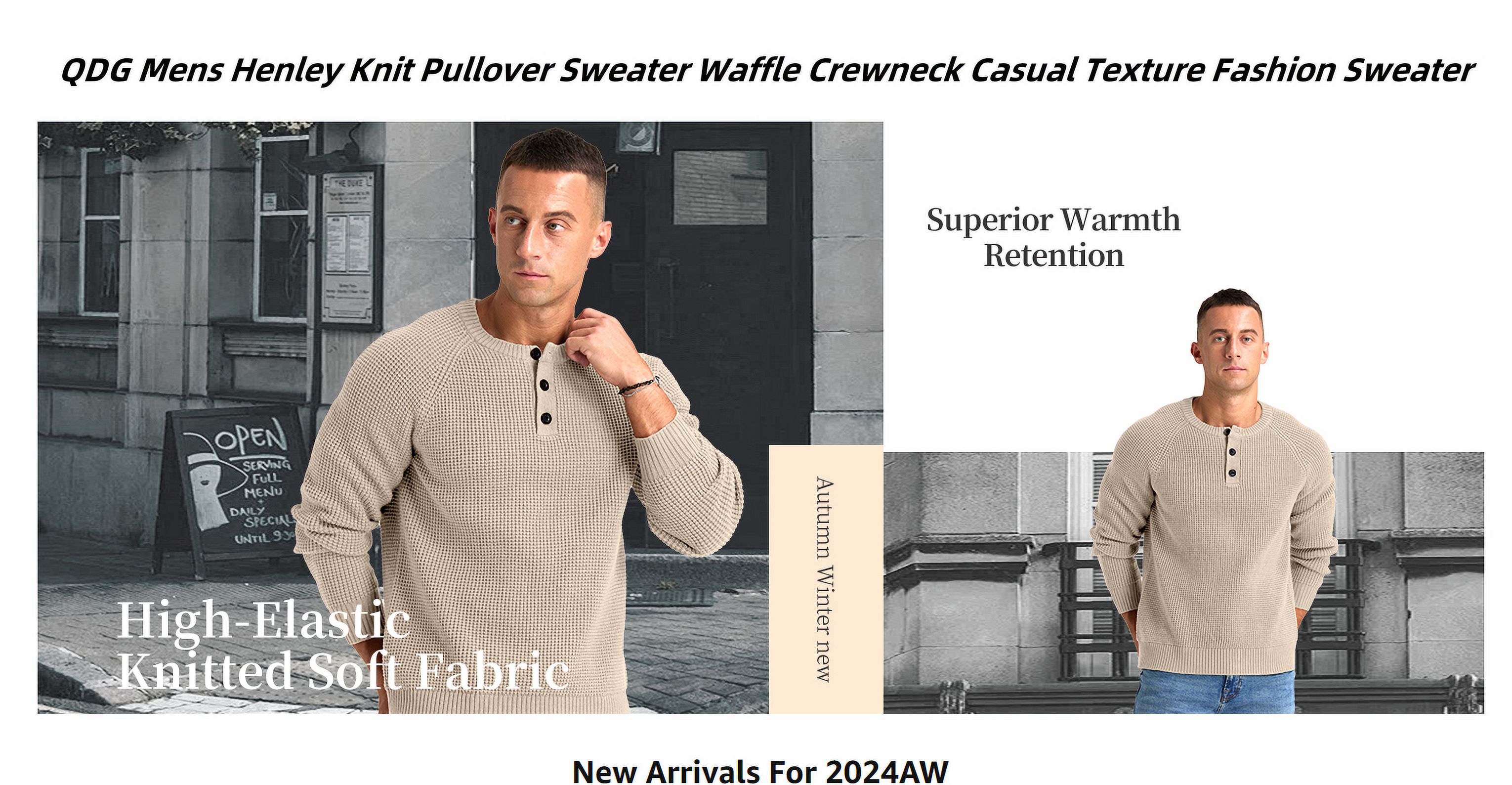 QDG Men's Henley Knit Pullover Sweater with Waffle Texture photo 8