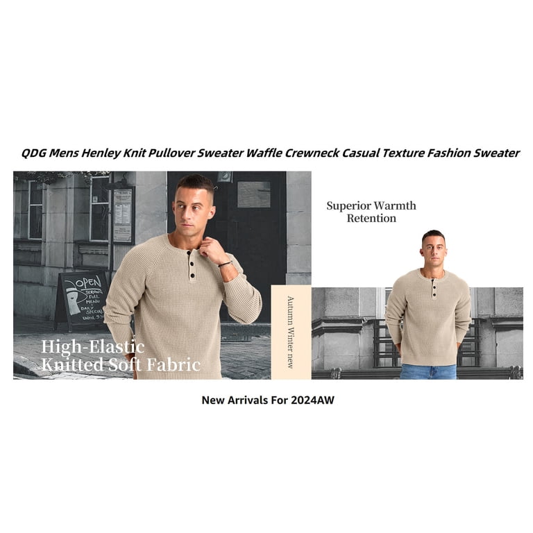 QDG Men's Henley Waffle Knit Pullover Sweater photo 8