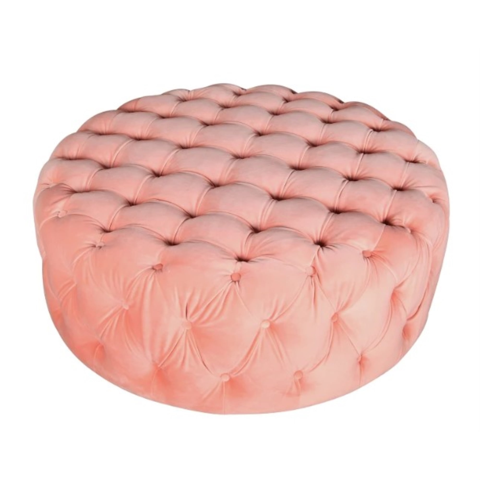 42" X 42" X 16" Pink Polyester Round Tufted Ottoman