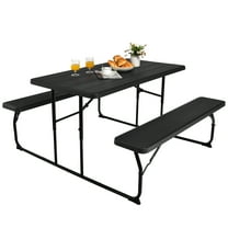 Patiojoy Indoor & Outdoor Folding Picnic Table with Bench Seat Heavy Duty Portable Camping Table Set for Camping Dining BBQ Black