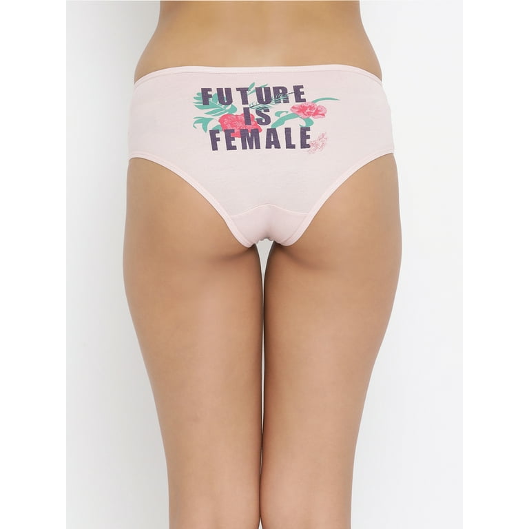 Clovia Mid Waist Hipster Panty with Printed Back in Light Pink