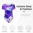 thumbnail image 4 of Fotbe Swirl Print Blue Purple1 Women's Crew Neck Short Sleeves Bodysuit Tops Round Neck Slim Sleeveless Soft Comfortable Basic-Small, 4 of 7