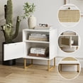 thumbnail image 4 of Rattan Nightstand, Modern Boho Farmhouse Wood Bedside Table with Storage Drawer and Open Shelf, Small Gold Frame Side End Table for Bedroom, Living Room, Office(White), 4 of 7