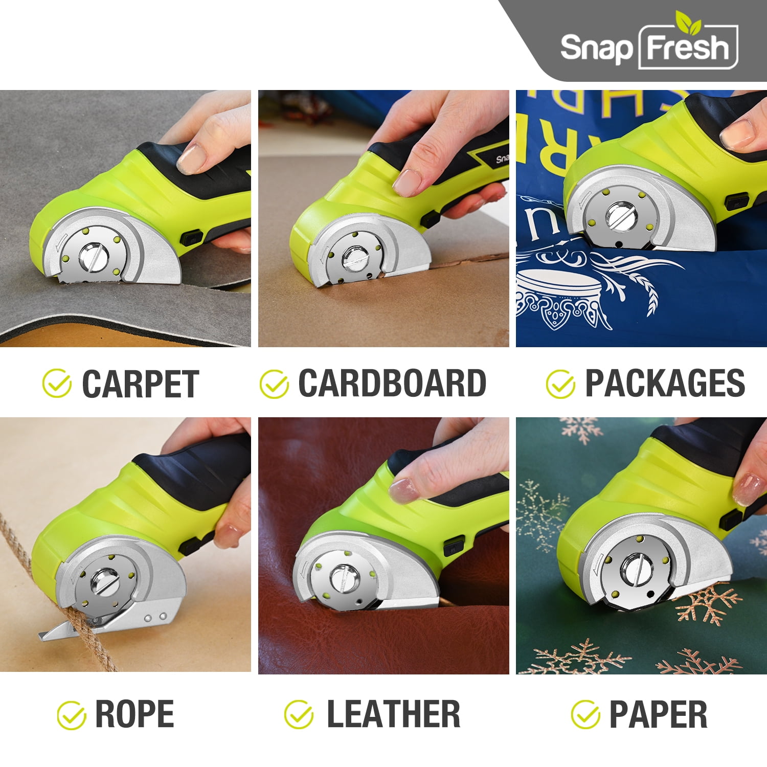 SnapFresh Cordless Electric Scissors, 4V Cardboard Cutter, Mini Cutter with a Replacement Blade/Charger, EC0601