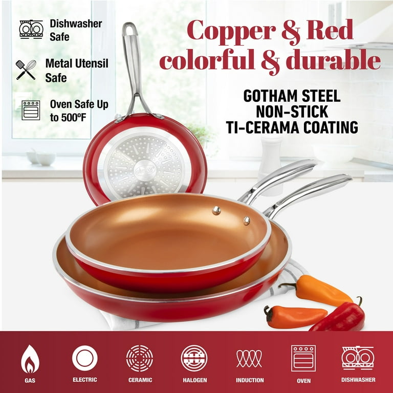  Red Copper 12 inch Pan by BulbHead Ceramic Copper Infused  Non-Stick Fry Pan Skillet Scratch Resistant Without PFOA and PTFE Heat  Resistant From Stove To Oven Up To 500 Degrees: Home