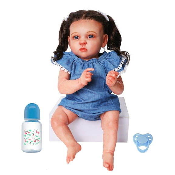 Tukinala 22 Inch Reborn Baby Dolls Black Hair, Blue Eyes, Realistic Real Baby Doll More Like Real Kids Handmade Lifelike Alive Baby Doll Girl Babies Toy Gift