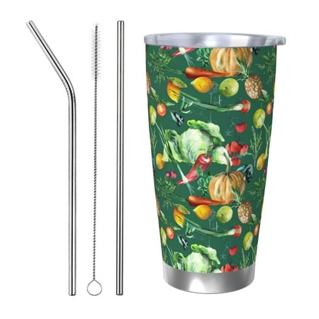 

Fuzoiu Vegan Print 20oz Tumbler Stainless Steel Vacuum Insulated Car Cup Insulated Coffee Mug Travel Mug with Lid Thermal Cup for Outdoor-Straw Three-piece Set