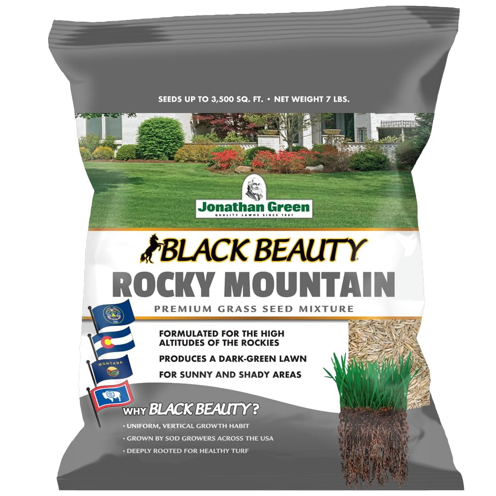 Jonathan Green (10383) Black Beauty Rocky Mountain H2FSDColorado Grass Seed Mixture (Made for Colorado, Montana, Utah, and Wyoming) - Cool Season Lawn Seed (7 lb)