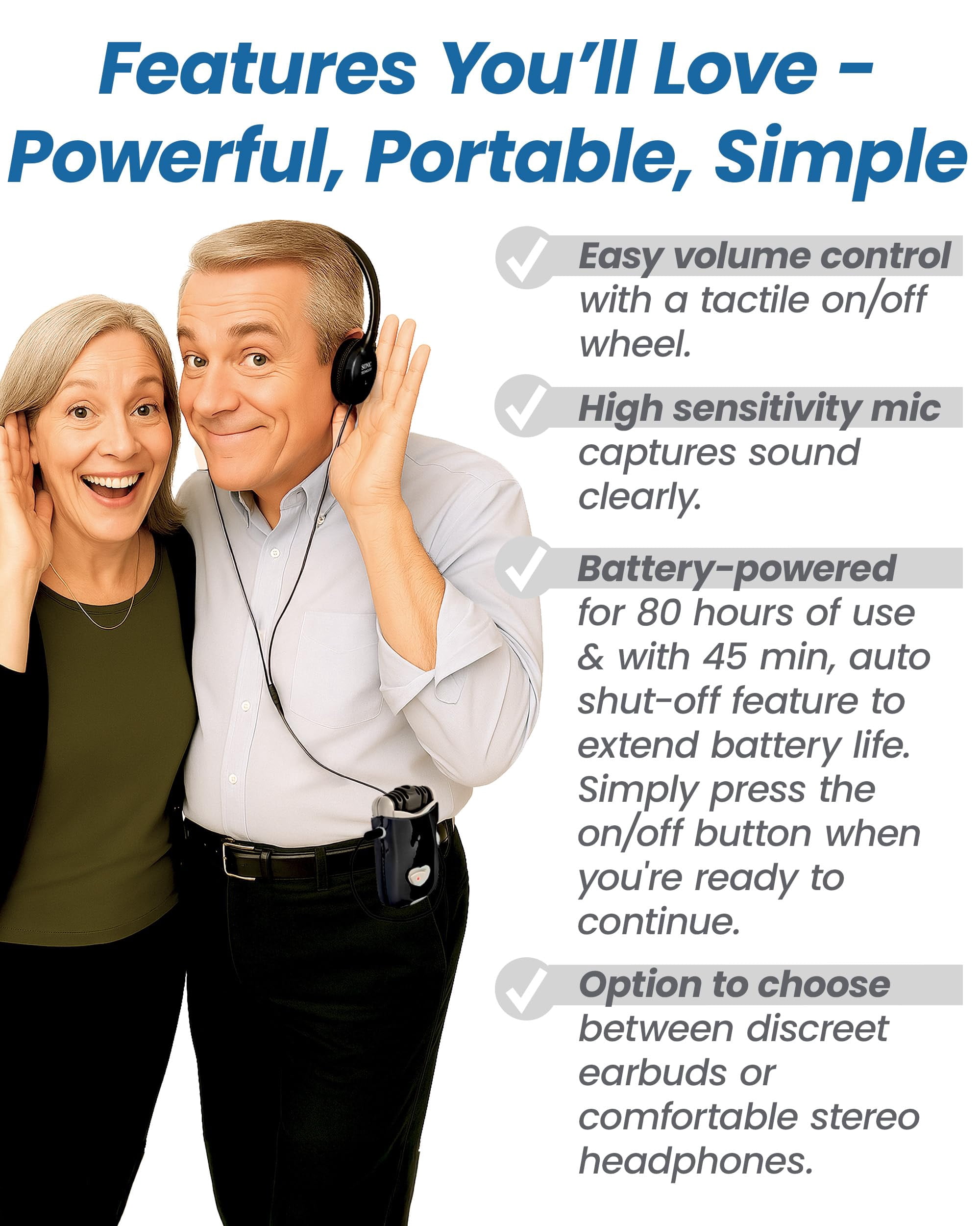 SuperEar Plus SE7500 Personal Sound Amplifier by Sonic Technology with Headphone & Earbud, Case, Extra Batteries & Liberty Microfiber Cleaning Cloth