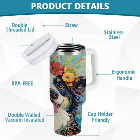 

BZSMCE Tumbler 40oz Insulated Stainless Creative Fun Blossom Dog Pattern Steel Water Bottles