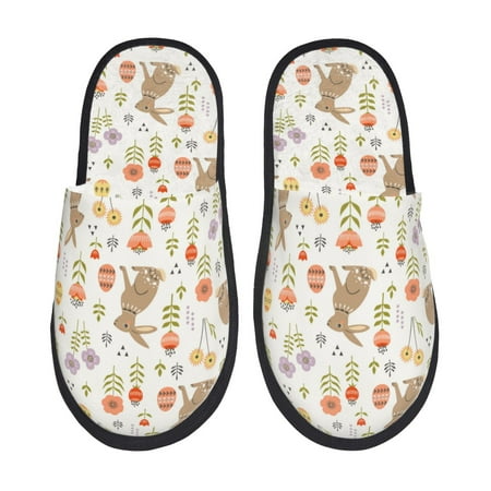 

Slippers for Women Men Bohemian Cute Rabbit Flower_B Warm Womens Mens House Shoes Bedroom Slippers Fuzzy Memory Foam Slippers Winter House Indoor Shoes Aesthetic Dorm Slippers