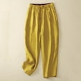 thumbnail image 2 of Mrat Sweatpants Women Trousers Women's Solid Color Elastic High Waisted Cropped Pants Cotton and Linen Casual Slim Work Pants Women S-567 Yellow L, 2 of 6