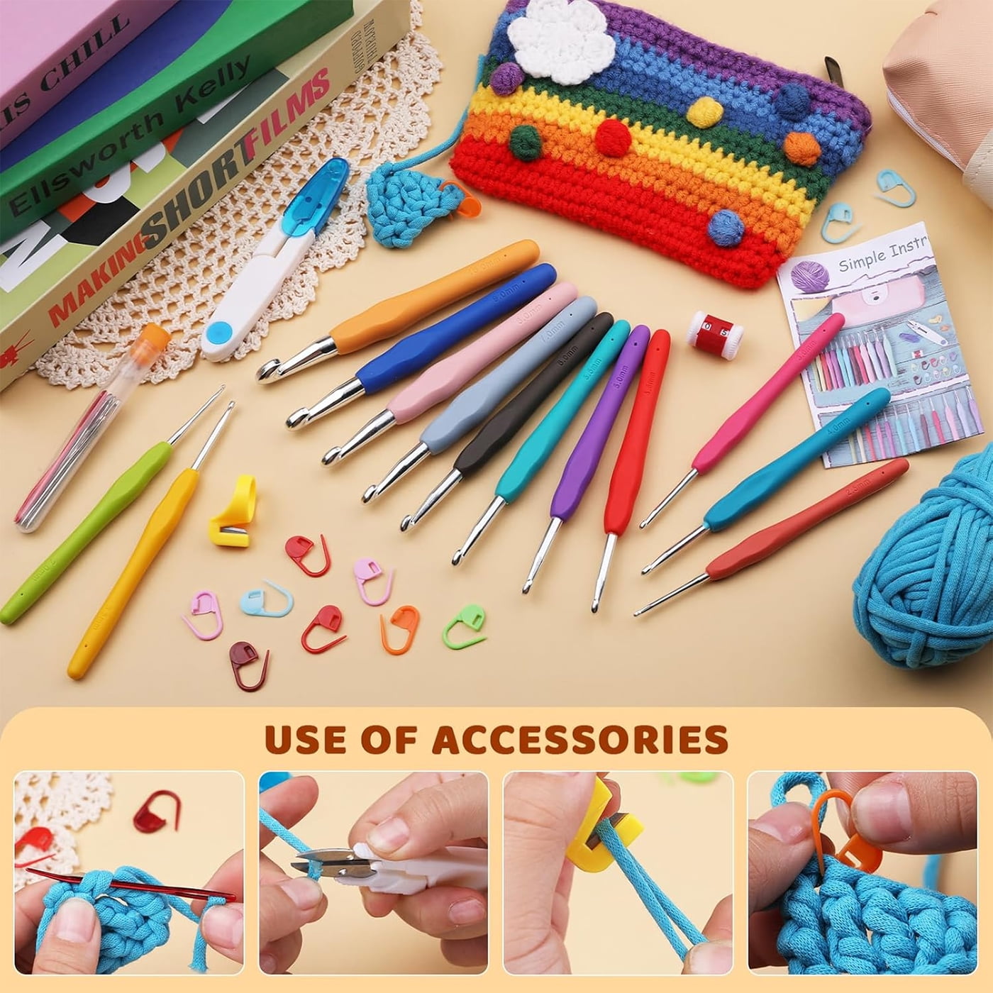 37 Pack Crochet Hooks Set, Crochet Kit for Beginners with Stitch Markers 2mm(B)-8mm(N) Ergonomic Soft Grip Handle Crochet Hook Set for Arthritic Hands Large Crochet Needle