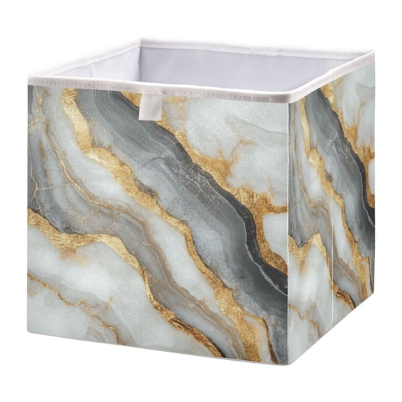 WOBOGO Black Gold Marble Pattern Storage Basket Foldable Easy to Clean Durable with Hollow Support Plate with Handle 11.02×11.02×11.02 in
