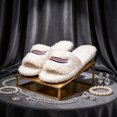 thumbnail image 2 of BOERTEU Women Striped Embroidered Fuzzy Open Toe House Slippers, 2 of 6