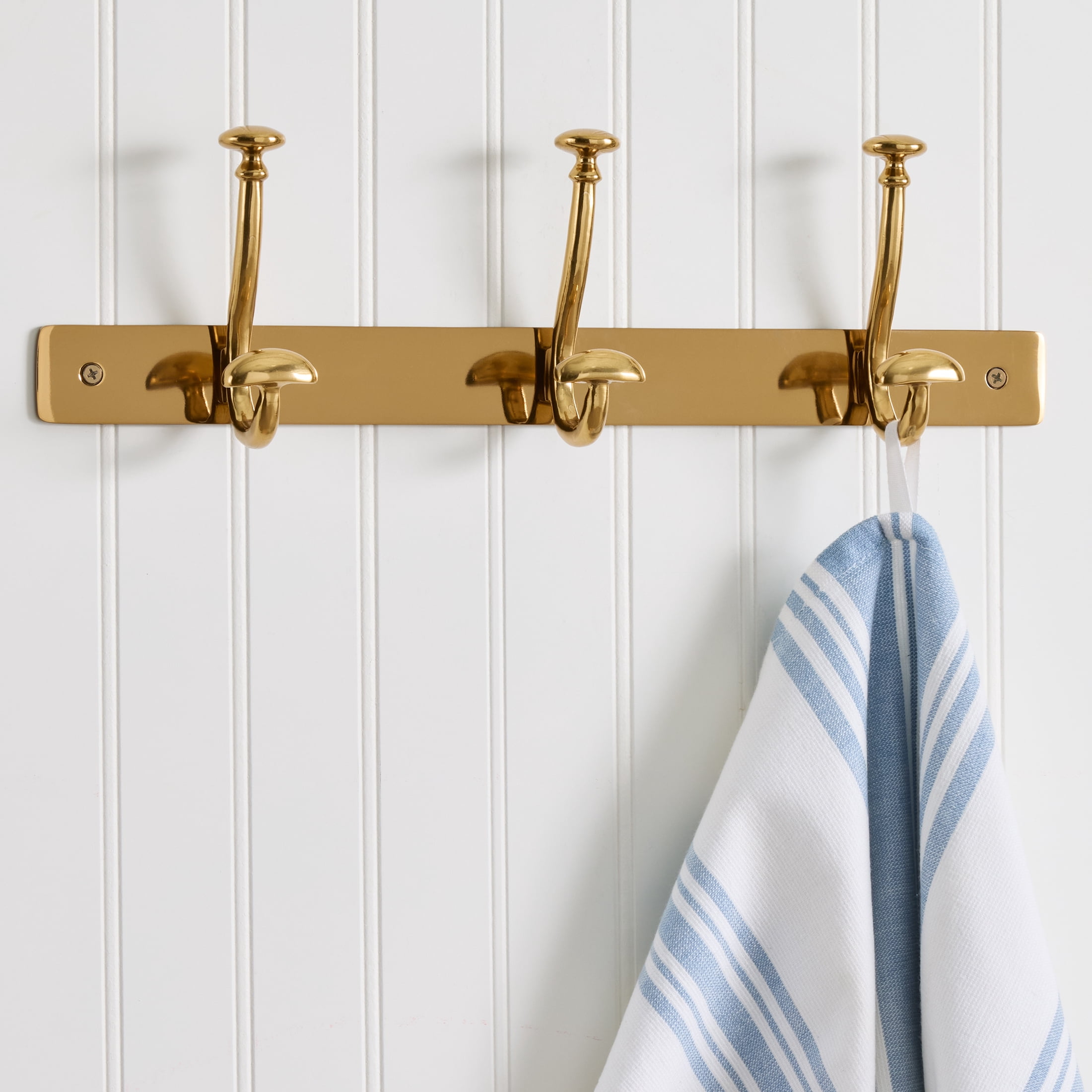 Better Homes & Gardens Modern Heirloom Metal 16-inch Hook Rack, Heritage Gold Finish