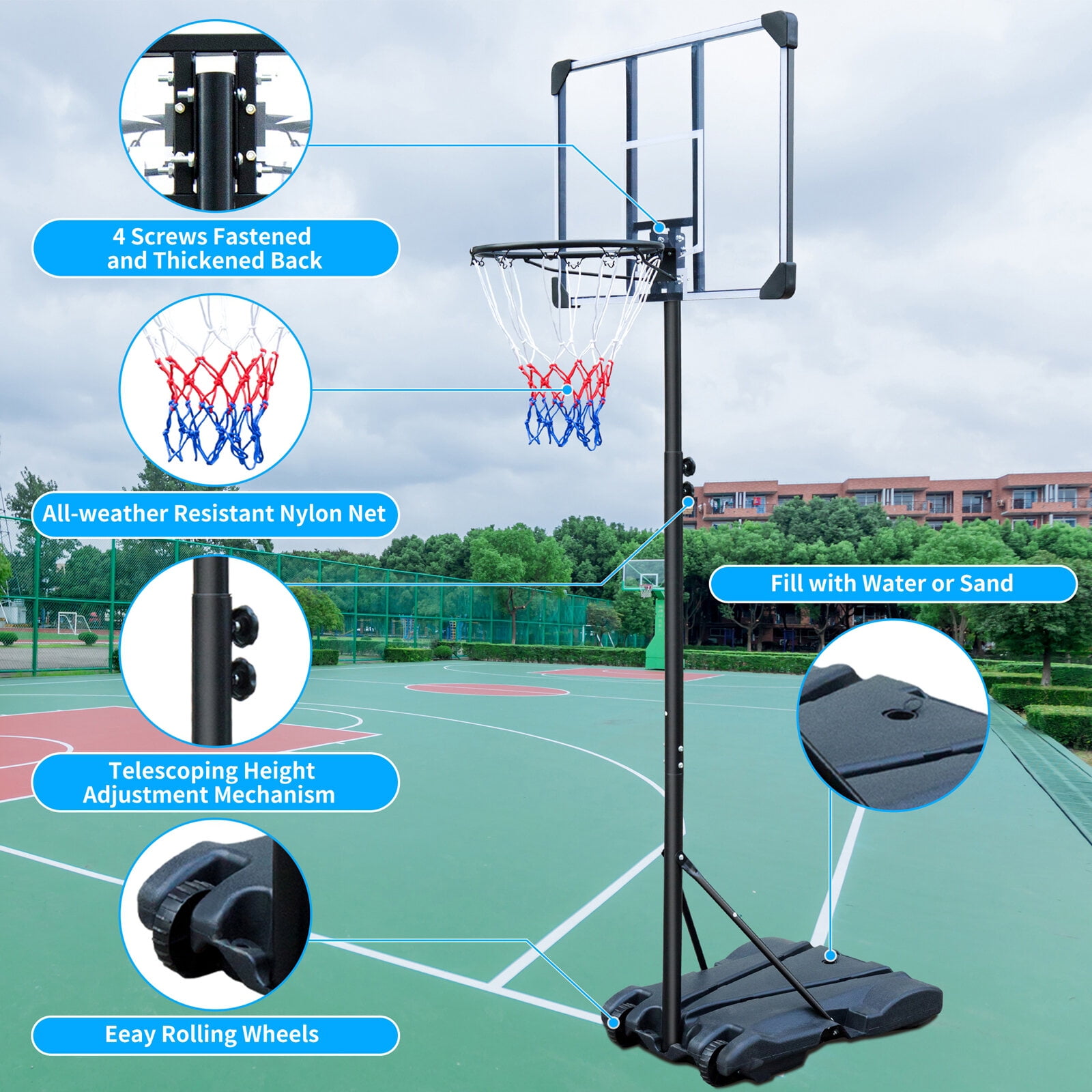 Basketball Hoop Portable Basketball Hoop Stand with Wheels for Kids Youth Adjustable Height 5.4ft - 7ft Use for Indoor Outdoor Basketball Goals Play Set,Basketball Goal
