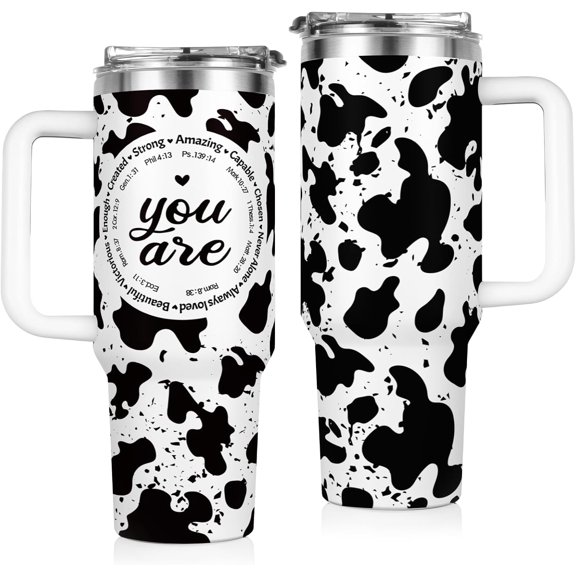 Afterprints Cow Gifts for Women, Cow Print Tumbler with Handle 40oz,Christian, Religious, Birthday, Inspirational Gift for Women,Confirmation Gifts for Teen Girls, Stainless Steel Cup