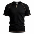 thumbnail image 3 of Men's Short Sleeve T-ShirtWaffle Henley , Contrast Stitching Raglan Sleeve Breathable Summer Casual Top,Black,S, 3 of 7