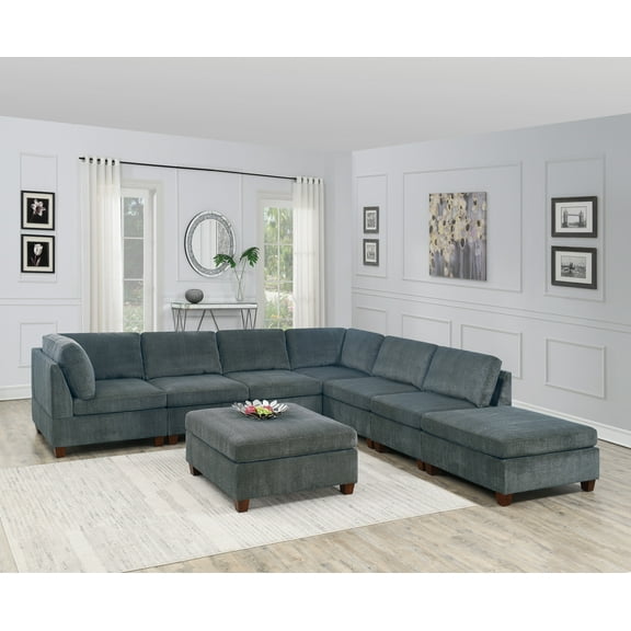 CoSoTower Living Room Furniture Grey Chenille Modular Sectional 8pc Set Large Corner L-Sectional Modern Couch 2x Corner Wedge 4x Armless Chairs and 2x Ottomans Plywood
