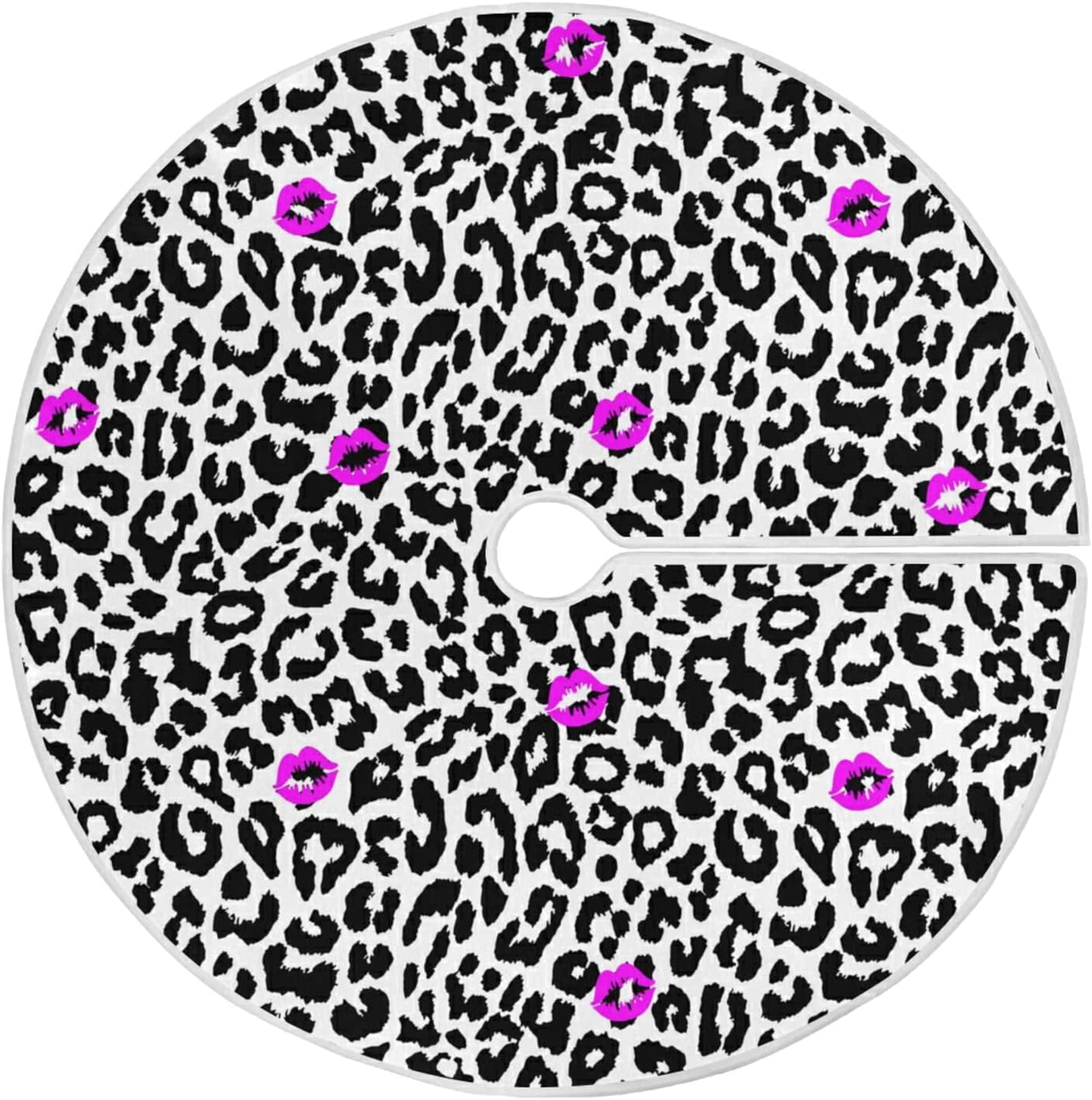 ZHANZZK Purple LipsStylish Leopard Print Xmas Christmas Tree Skirt