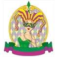 thumbnail image 3 of Mardi Gras Duvet Cover Set, Harlequin Lady Cartoon Style Circular Frame Checkered Pattern Ribbons, Decorative 3 Piece Bedding Set with 2 Pillow Shams, King Size, Purple Yellow Green, by Ambesonne, 3 of 3