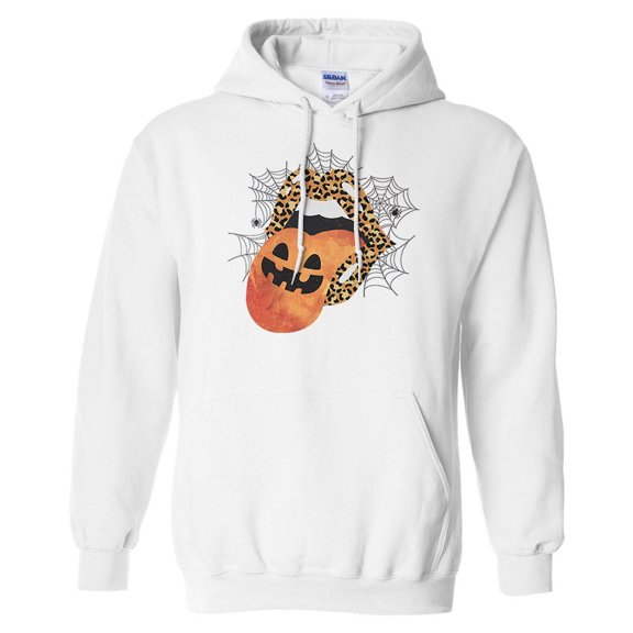 Pumpkin Lips Halloween Hoodie Sweatshirt Unisex Large White