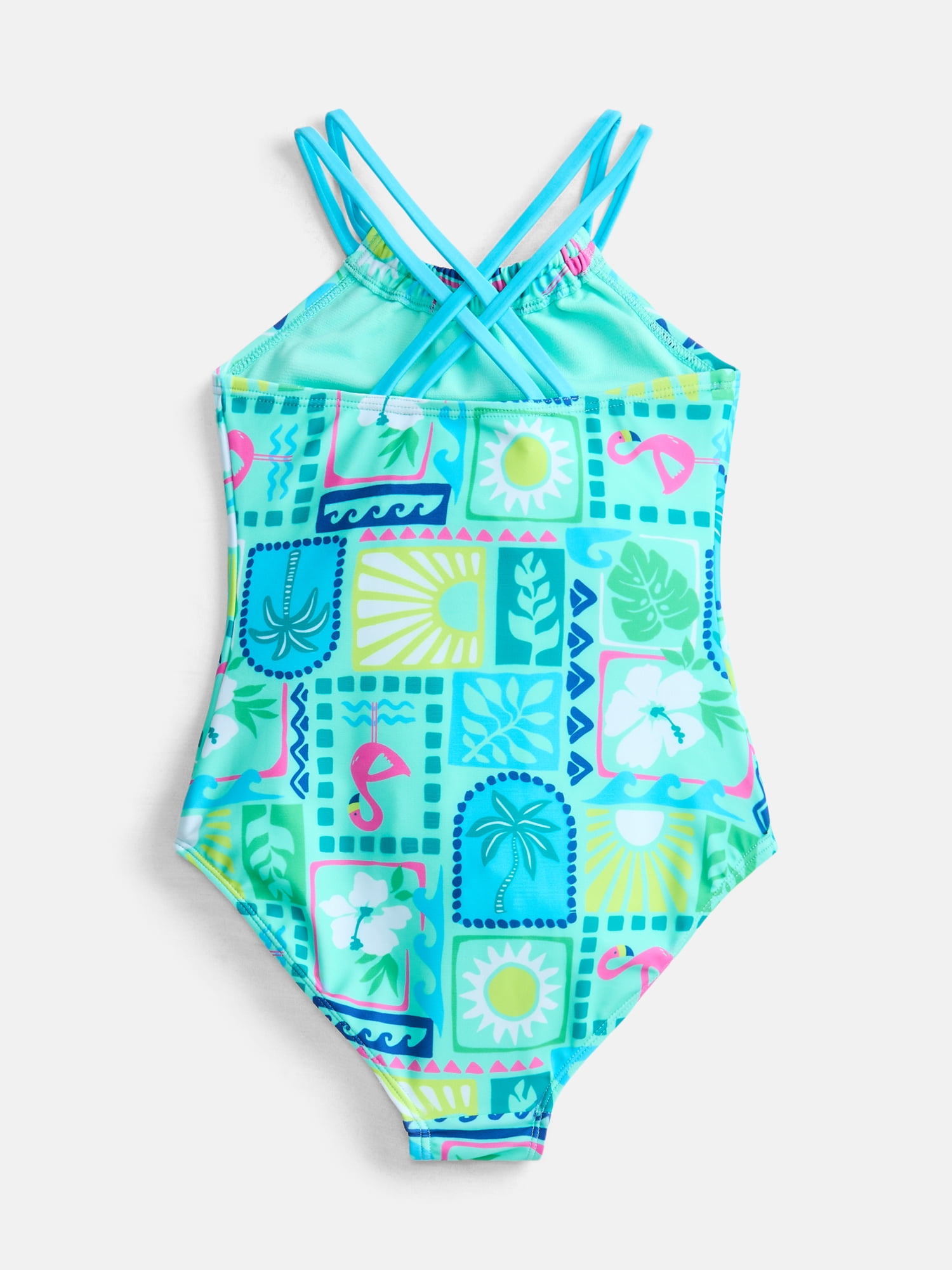 Wonder Nation Girls Double Cross Back Strap One Piece Swimsuit, Sizes 4-16