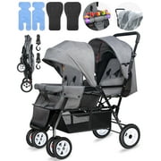 Clackibukvyz Double Stroller, Can Sit and Lie Down Lightweight Folding Children's Stroller, Grey