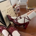 thumbnail image 3 of Escarpins Mary Jane Rouges pour Femmes Talons Hauts Épais Chaussures Femme Lolita Bout Carré Chaussures Printemps Mode Fête Cuir Chaussures Femme, 3 of 11