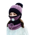 thumbnail image 2 of Cheers.US 3Pcs/Set Winter Knitted Beanie Hat Face Neck Warmer Set for Women Girls Fleece Lining Ski Caps with Pompom, 2 of 7