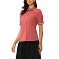 thumbnail image 4 of Allegra K Vintage Peter Pan Collar Blouse for Women's 2023 Short Sleeve Button Down Shirt XL Red, 4 of 6