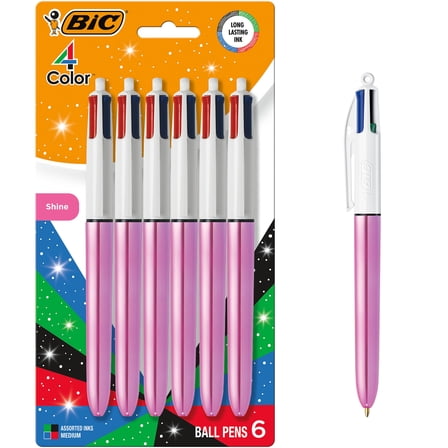 BIC 4 Color Shine Retractable Ballpoint Pen, 1.0 mm Point, 6-Count