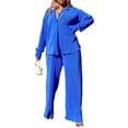 thumbnail image 1 of VISgogo Conjunto de Traje Femenino de 2 Piezas, Camisa de Manga Larga con Solapa de Color Sólido + Pantalones Largos Sueltos para Mujer, S/M/L/XL/XXL VISgogo moda, 1 of 9