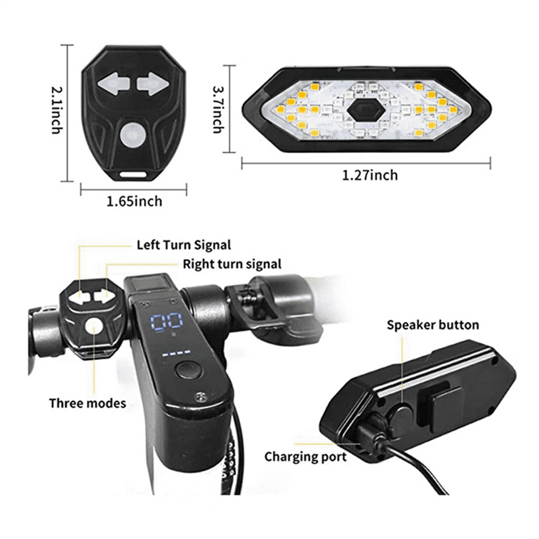 2X Electric Scooter Turn Signal, Remote Control Bike Blinker/Tail  Light,Adjustable Directional Turn Signal Rechargeable