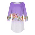 thumbnail image 3 of Purple Women's Long Sleeve T-shirt, 3/4 Length Sleeve Womens Tops 2025 Spring Neck Casual Print Tunic T Shirts Three Quarter Length Womens Tops,Women's Long sleeve T-shirt XL, 3 of 4