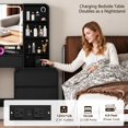 thumbnail image 5 of FANRAL Curved Wood Vanity with LED Frame Mirror,Built-in Power Outlet & 8 Drawers,Open Shelves Dressing Table with Large Storage for Bedroom,Black Vanity, 5 of 9