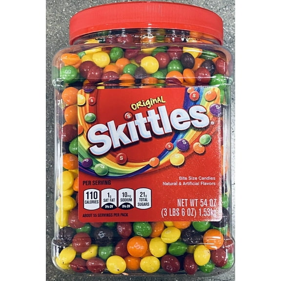 ( 1 ) Original Skittles 54 Oz ounce BULK TUB JAR Bite size Candy 3.6 LBS - NEW