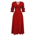 thumbnail image 6 of ChaoHeng Womens Summer Dresses Striped V Neck Drawstring Waist A Line Mini Short Sleeve Tunic Dress Red S, 6 of 6