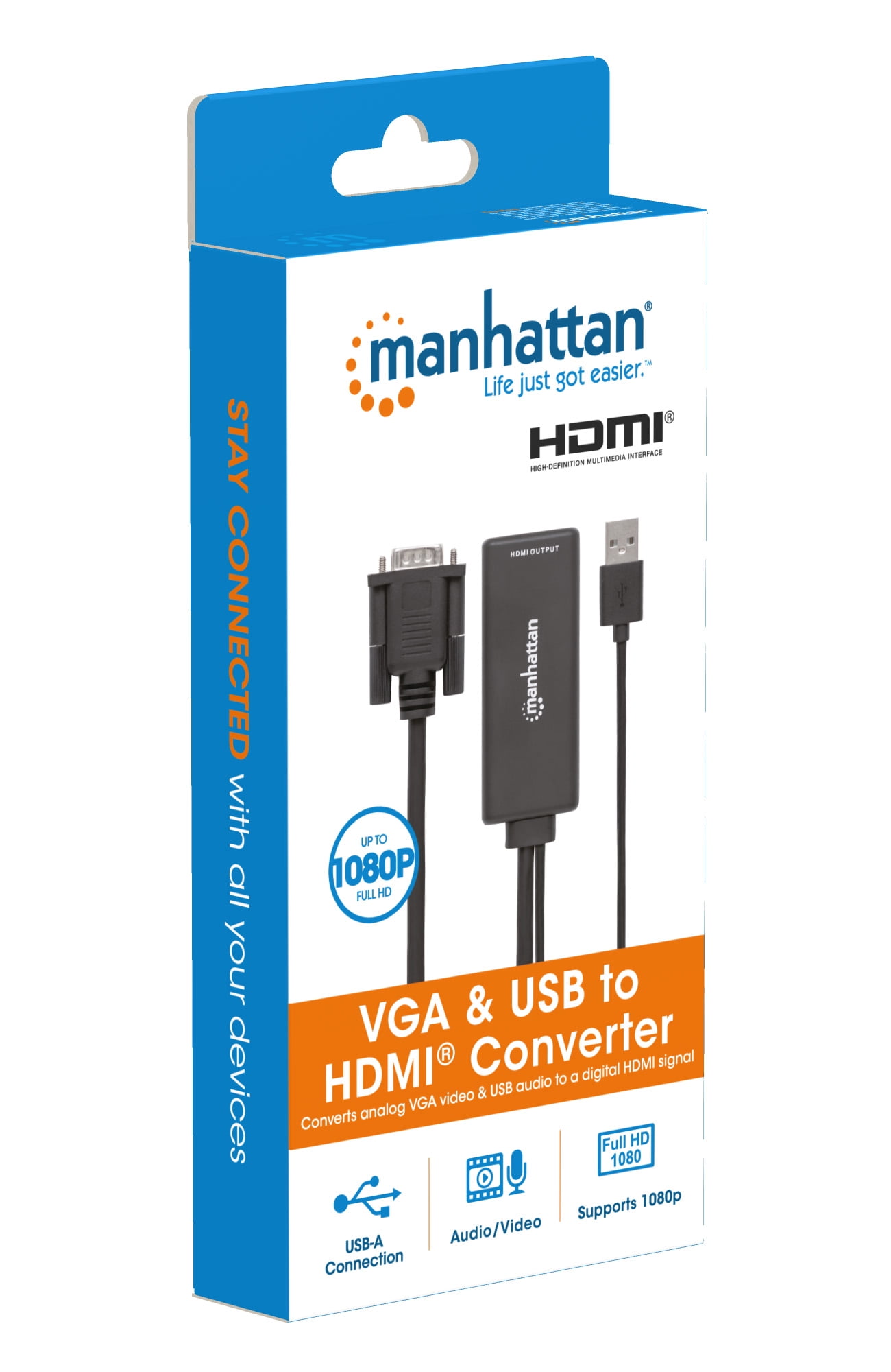 Manhattan VGA and USB to HDMI Converter, 1080p@60Hz, 24-bit color depth